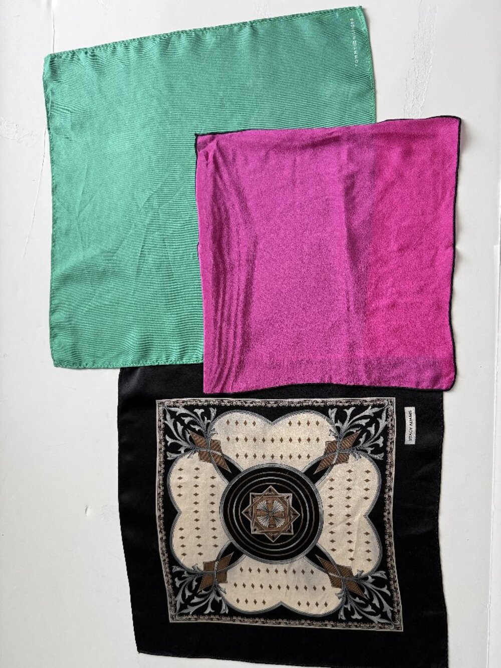 Women's Scarves Lot of 3 vintage silk green, pink and black